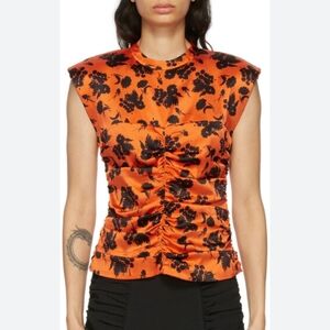 GANNI Orange and Black Silk Stretch Satin Top